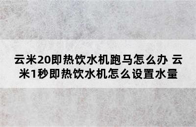 云米20即热饮水机跑马怎么办 云米1秒即热饮水机怎么设置水量